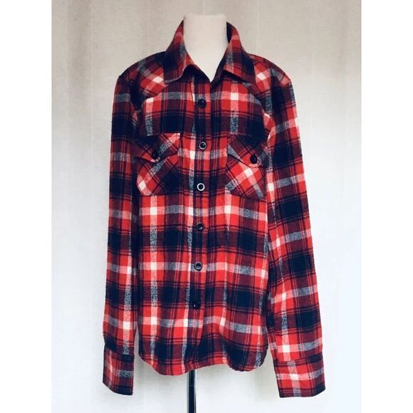 MOLOKAISURF Kids L (12) Red Plaid Flannel Button Down Shirt BUY 2 GET 1 FREE - Picture 1 of 4